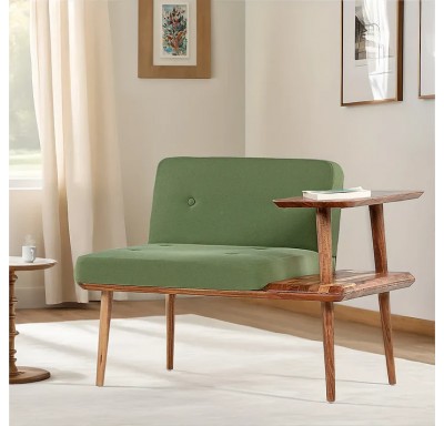 Domino Wooden Accent Chair (Linen, Green)